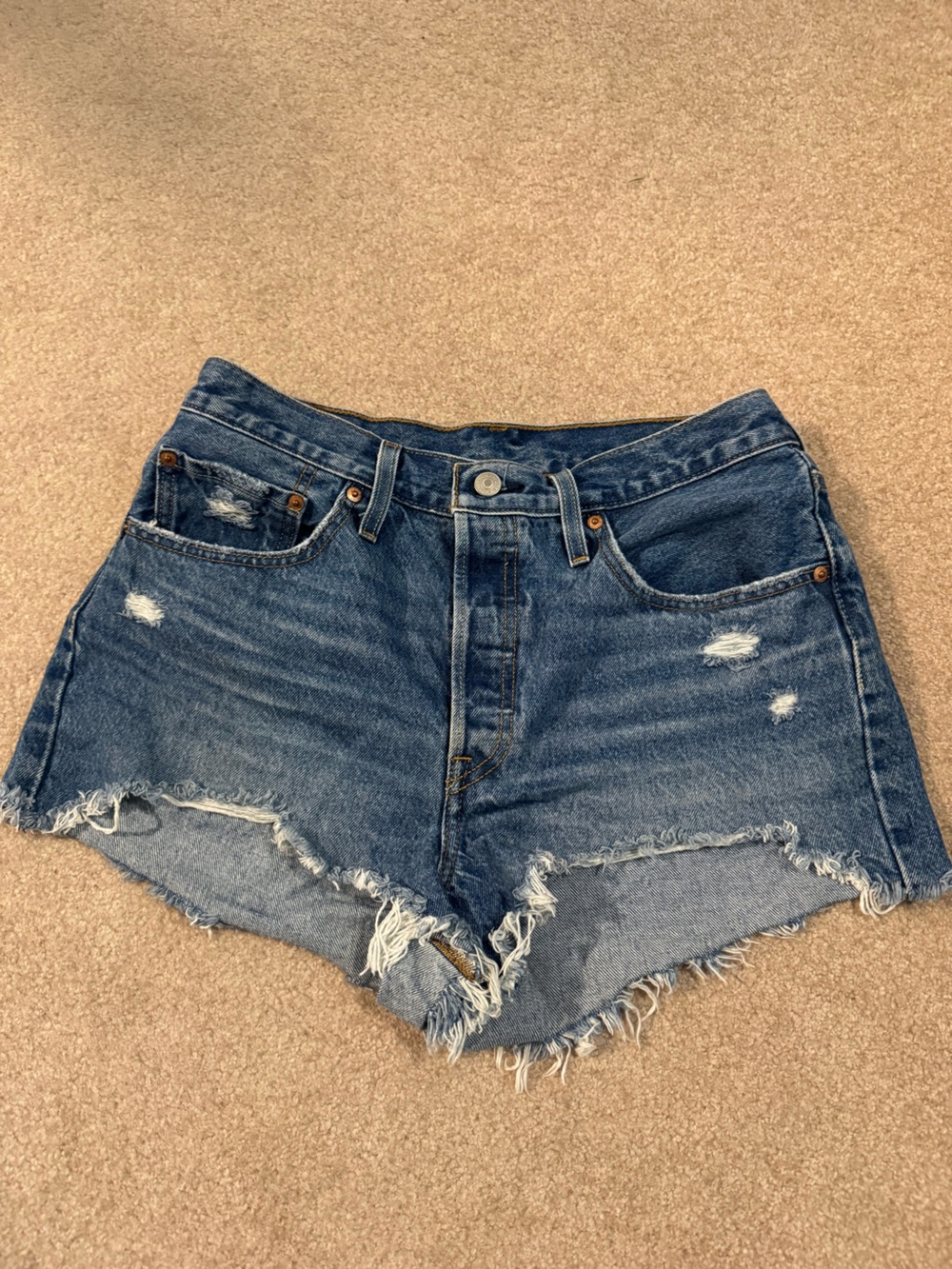 Levi’s Distressed High-Rise Denim Shorts - Blue